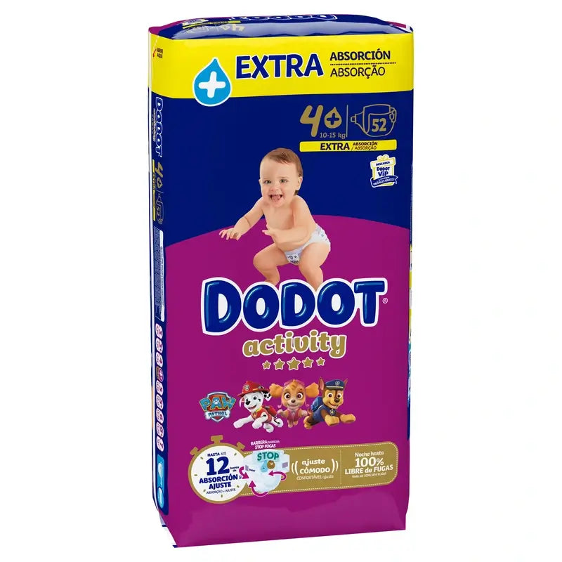Dodot Activity Taille 4+ Extra Jumbo (10-15Kg), 52 couches
