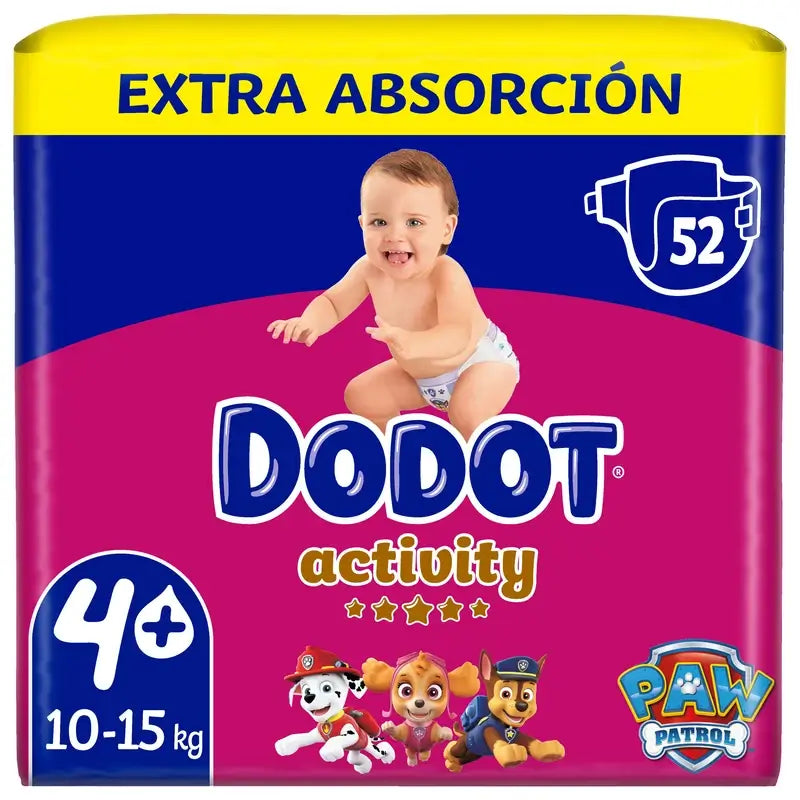 Dodot Activity Taille 4+ Extra Jumbo (10-15Kg), 52 couches