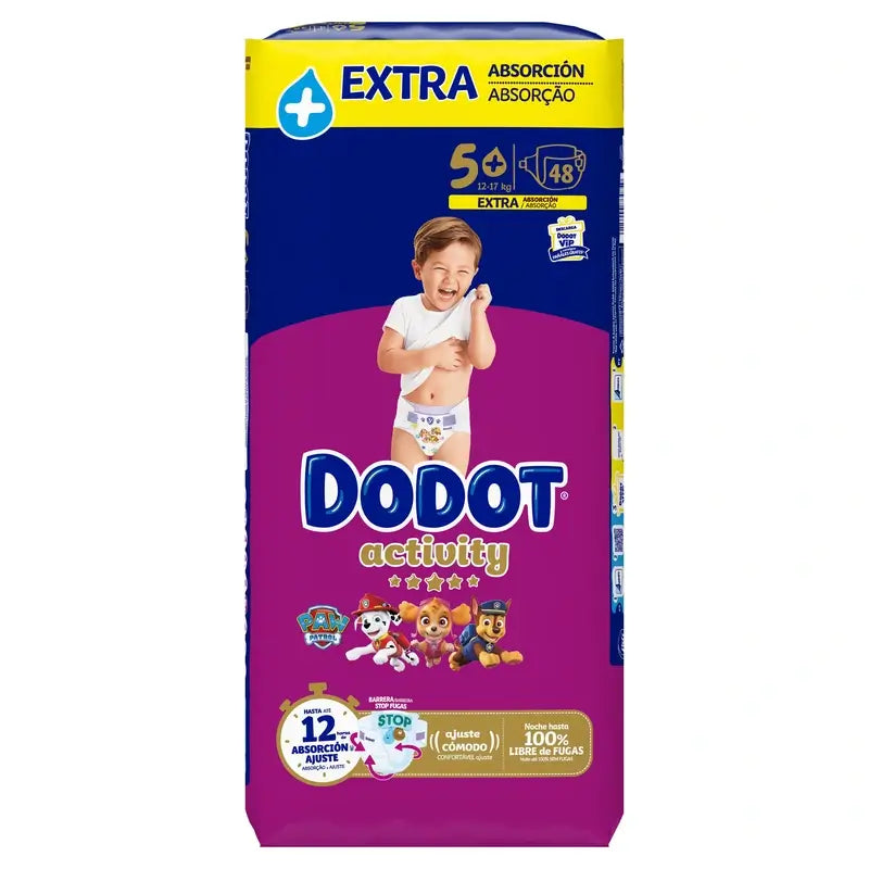 Dodot Activity Taille 5+ Extra Jumbo (12-17 Kg), 48 couches