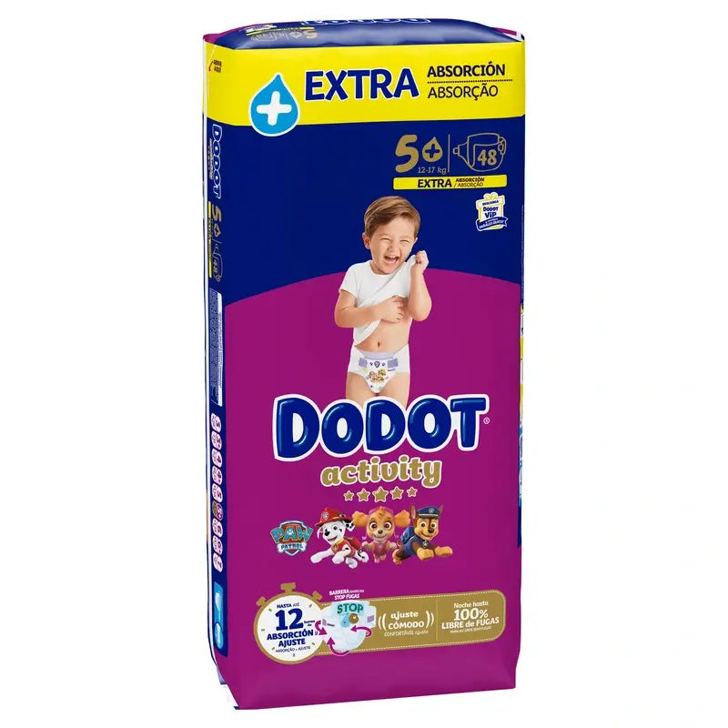 Dodot Activity Taille 5+ Extra Jumbo (12-17 Kg), 48 couches