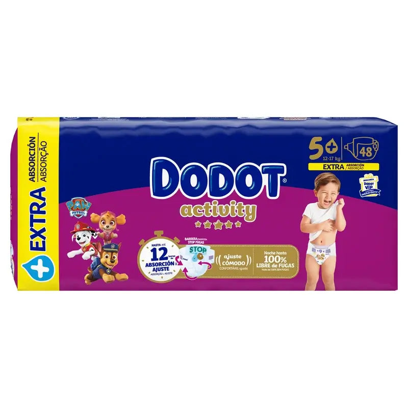 Dodot Activity Taille 5+ Extra Jumbo (12-17 Kg), 48 couches