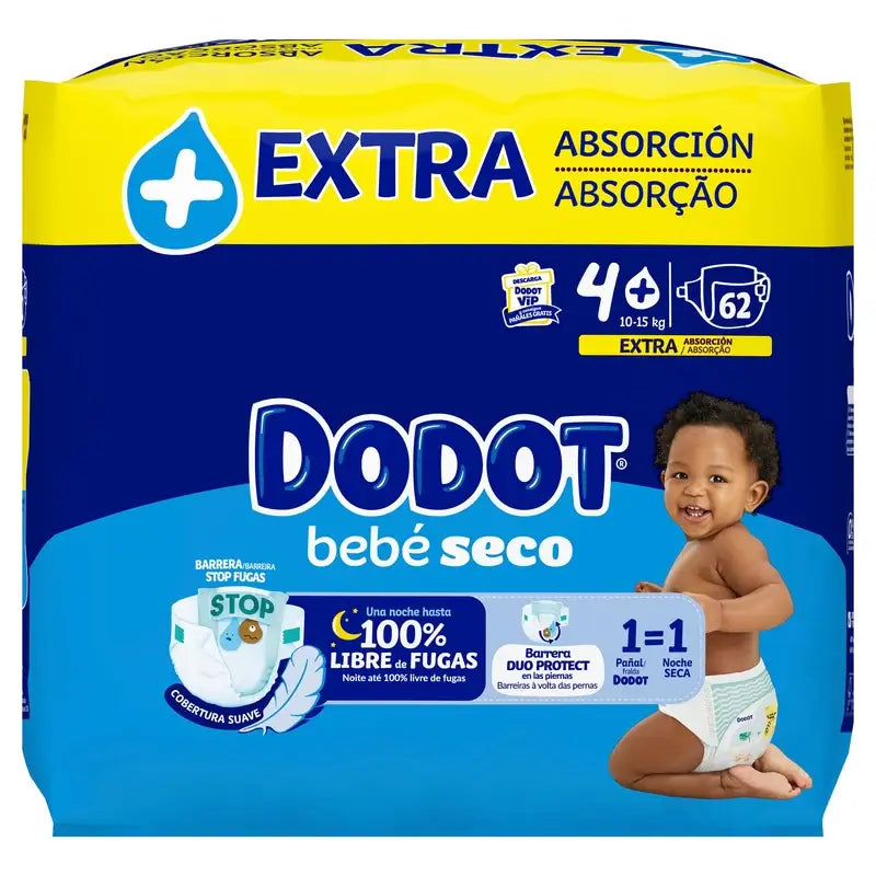 Dodot Baby Dry Taille 4 (10-15kg), 62 couches