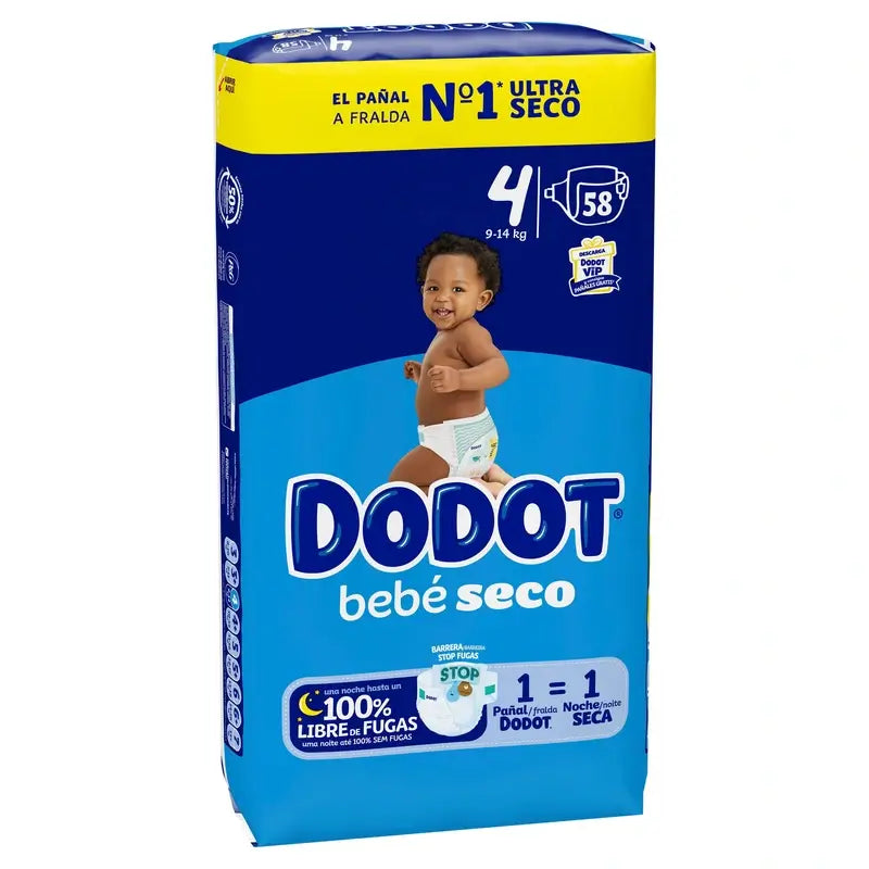 Dodot Baby Dry Taille 4 (9-14 Kg), 58 couches