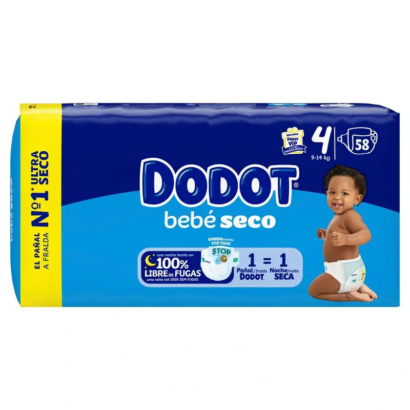 Dodot Baby Dry Taille 4 (9-14 Kg), 58 couches