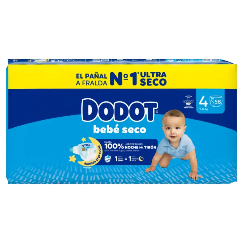 Dodot Baby Dry Taille 4 (9-14 Kg), 58 couches