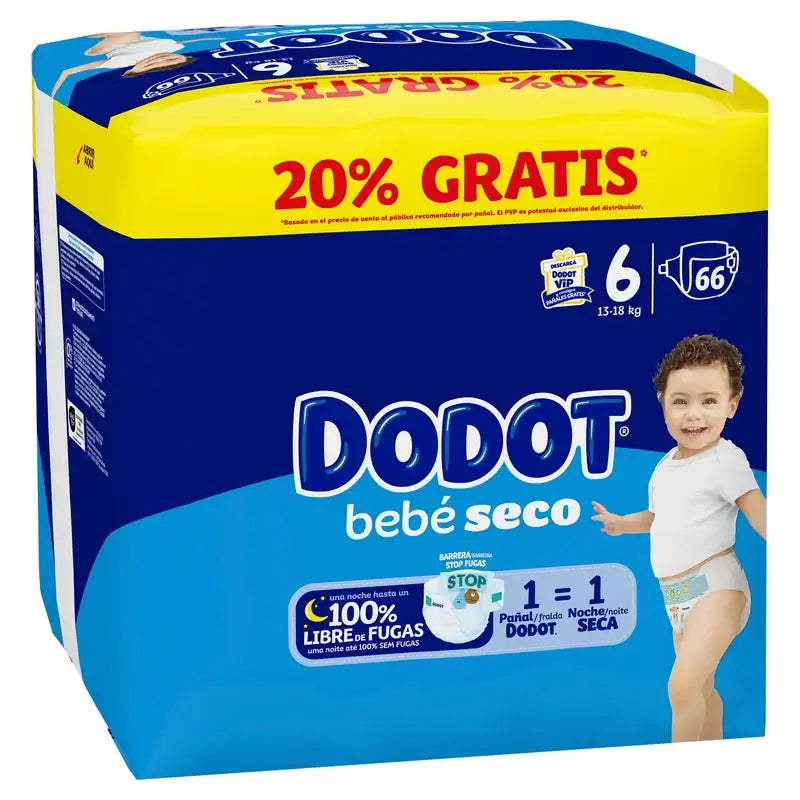 Dodot Baby Dry Taille 6, 13Kg-18Kg, 66 couches