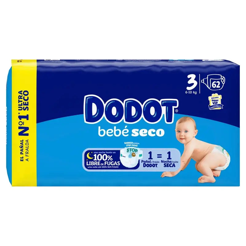 Dodot Baby Dry Taille 3 (6-10 kg), 62 couches