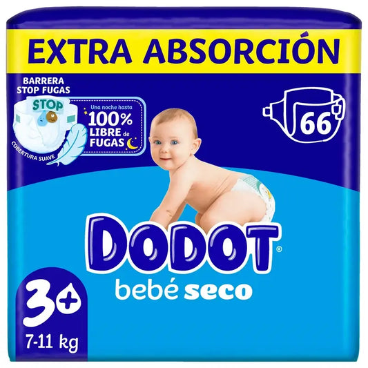 Dodot Baby Dry Taille 3+ (7-11 Kg), 66 couches