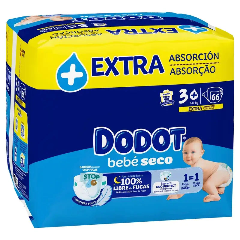Dodot Baby Dry Taille 3+ (7-11 Kg), 66 couches