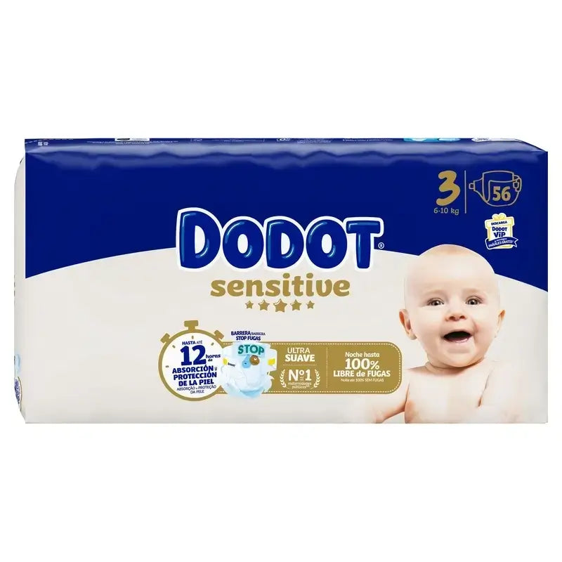 Dodot Sensitive Taille 3 (6-10 Kg), 168 couches