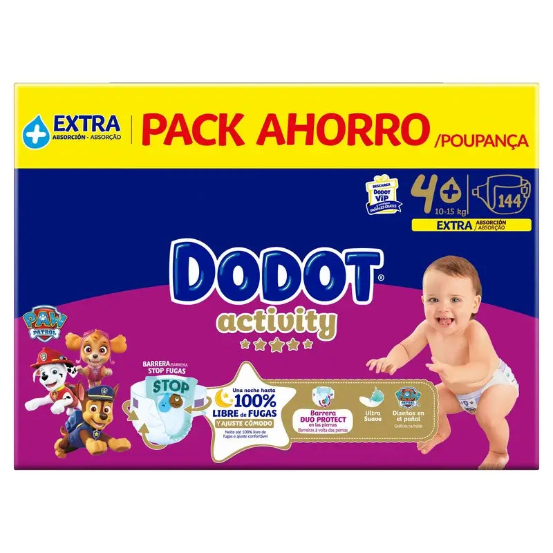 Dodot Activity Taille 4+, 10kg-15kg, 144 couches