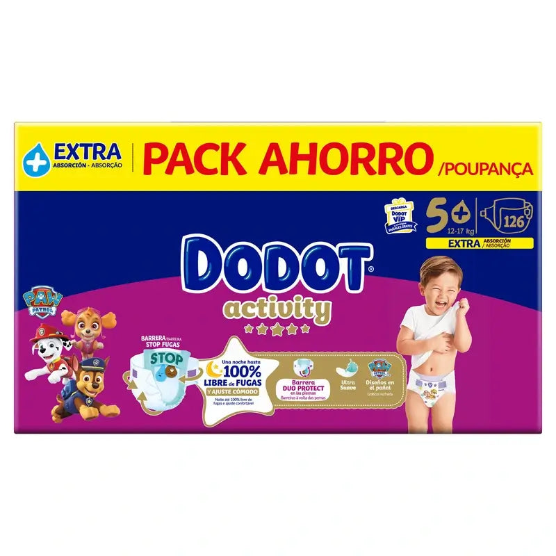 Dodot Activity Taille 5+, 12kg-17kg, 126 couches