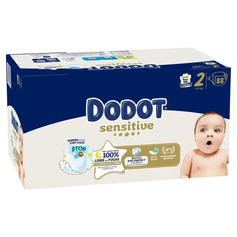 Dodot Sensitive Jumbo Sensitive Nappy Pack Size 2 , 2x88 unités + Aqua Plastic Free Wipes Box 6X48 (288 unités)