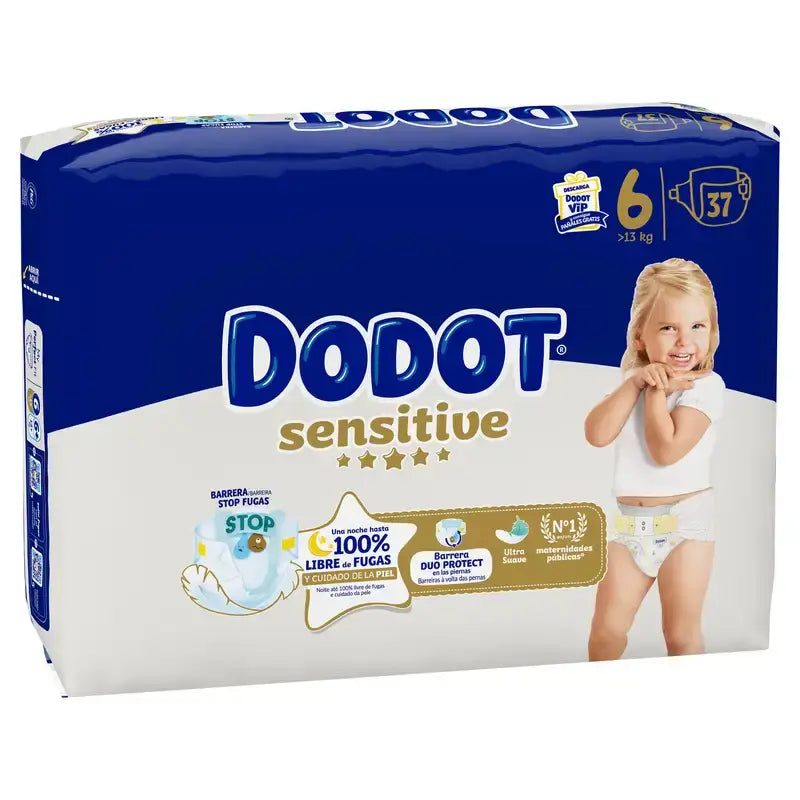 Dodot Sensitive Taille 6, >13kg, 37 couches
