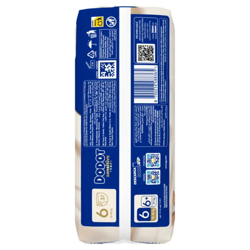 Dodot Sensitive Taille 6, >13kg, 37 couches