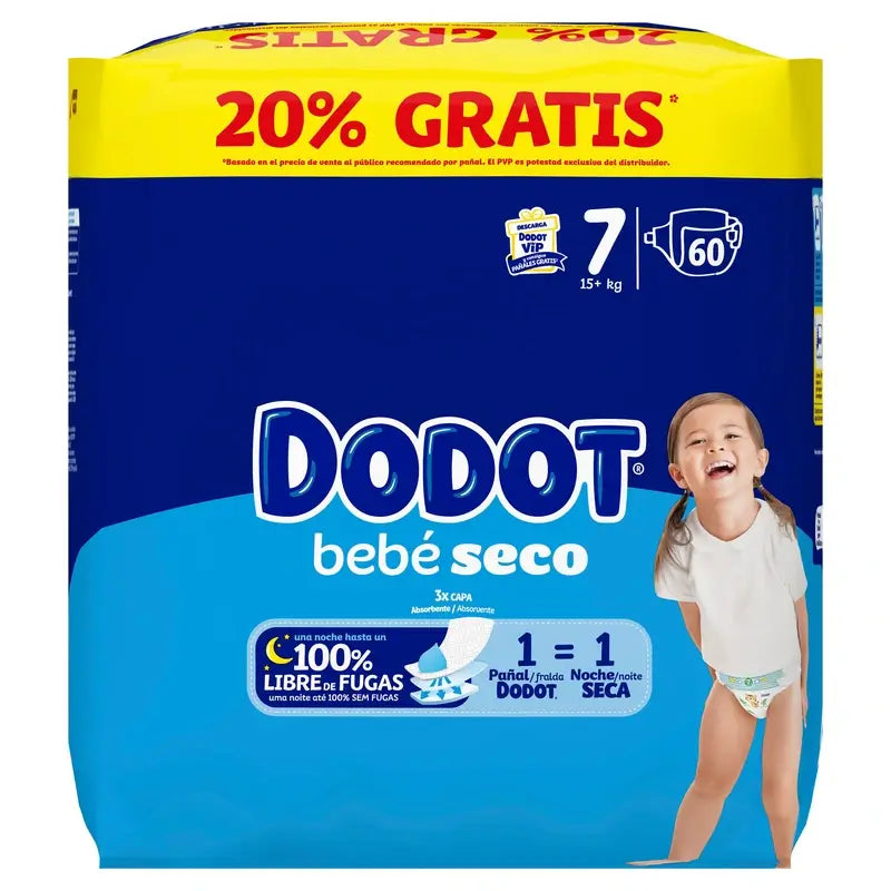 Dodot Baby Dry Taille 7, 15Kg+, 60 couches