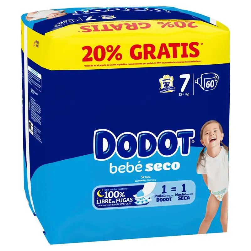 Dodot Baby Dry Taille 7, 15Kg+, 60 couches