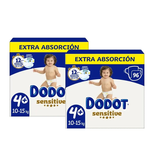 Dodot Sensitive Extra - Boîte de couches taille 4+, lot de 2 x 96