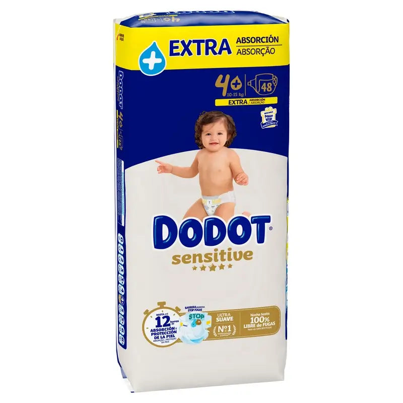 Couches Dodot Sensitive Extra Absorbant 10-15 kg Taille 4+, 48 Pcs.