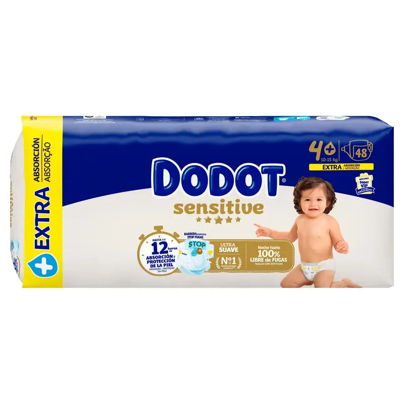 Couches Dodot Sensitive Extra Absorbant 10-15 kg Taille 4+, 48 Pcs.