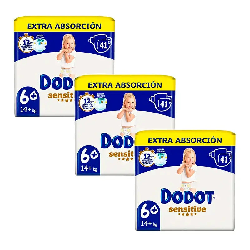 Dodot Sensitive Taille 6 Extra-Jumbo, 3 x 41 couches