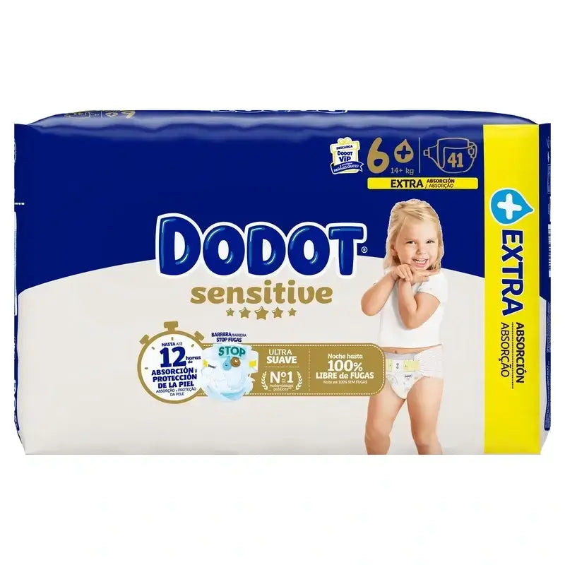 Dodot Sensitive Taille 6 Extra-Jumbo, 3 x 41 couches