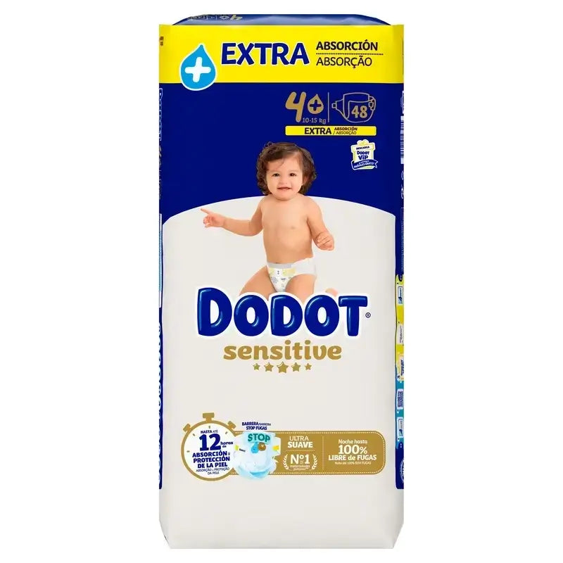 Couches Dodot Sensitive Extra Absorbant 10-15 kg Taille 4+, Pack 2 x 48 unités