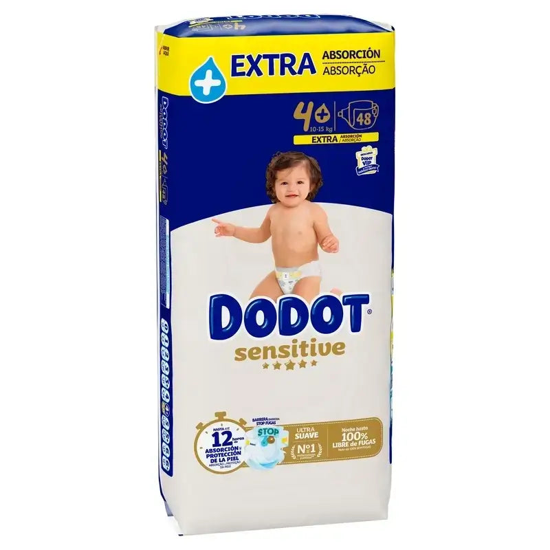 Couches Dodot Sensitive Extra Absorbant 10-15 kg Taille 4+, Pack 2 x 48 unités