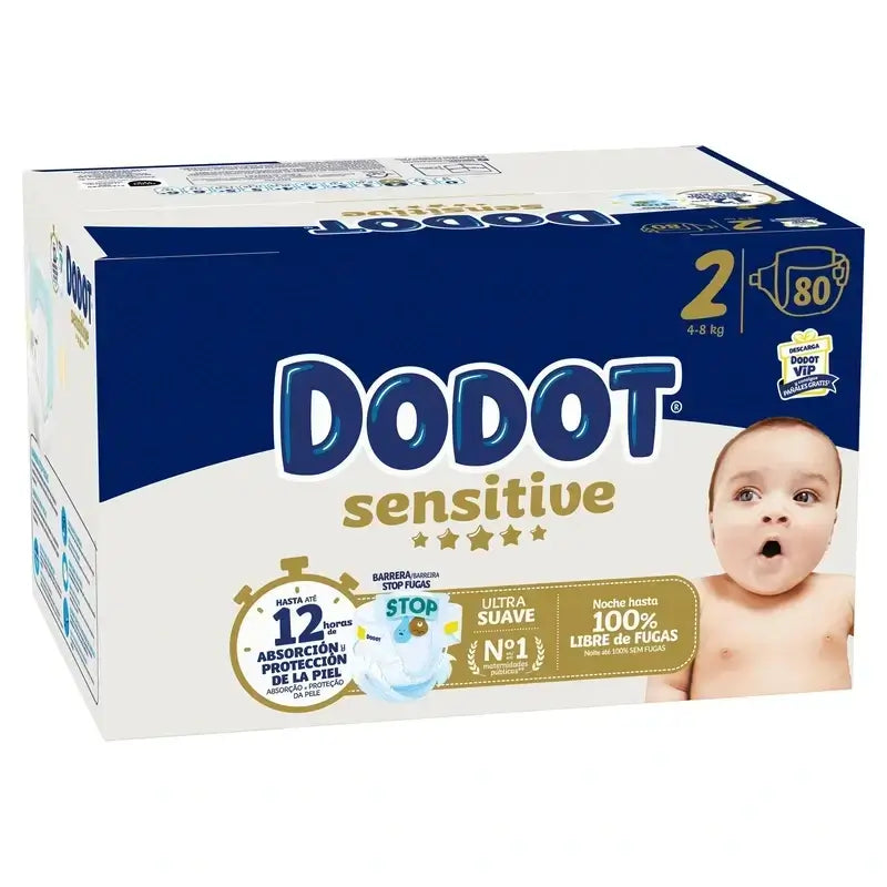 Dodot Sensitive Taille 2, 2 x 80 couches + Lingettes Pure Aqua, 288 pcs.