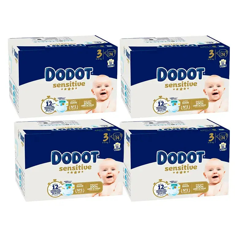 Boîte Dodot Sensitive Taille 3, 4 x 74 couches