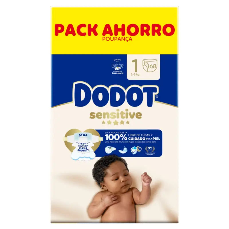 Dodot Sensitive Taille 1, Couches, 2Kg-5Kg , 168 pcs