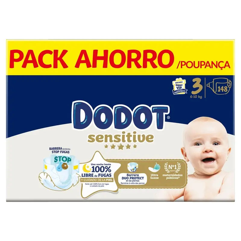 Dodot Sensitive Taille 3, Couches, 6Kg-10Kg , 148 pcs