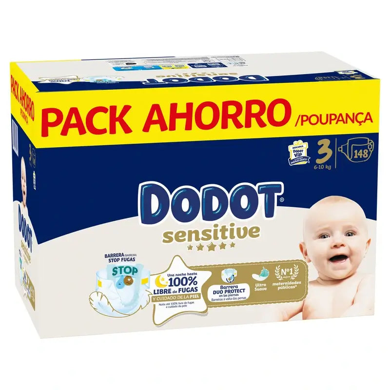 Dodot Sensitive Taille 3, Couches, 6Kg-10Kg , 148 pcs