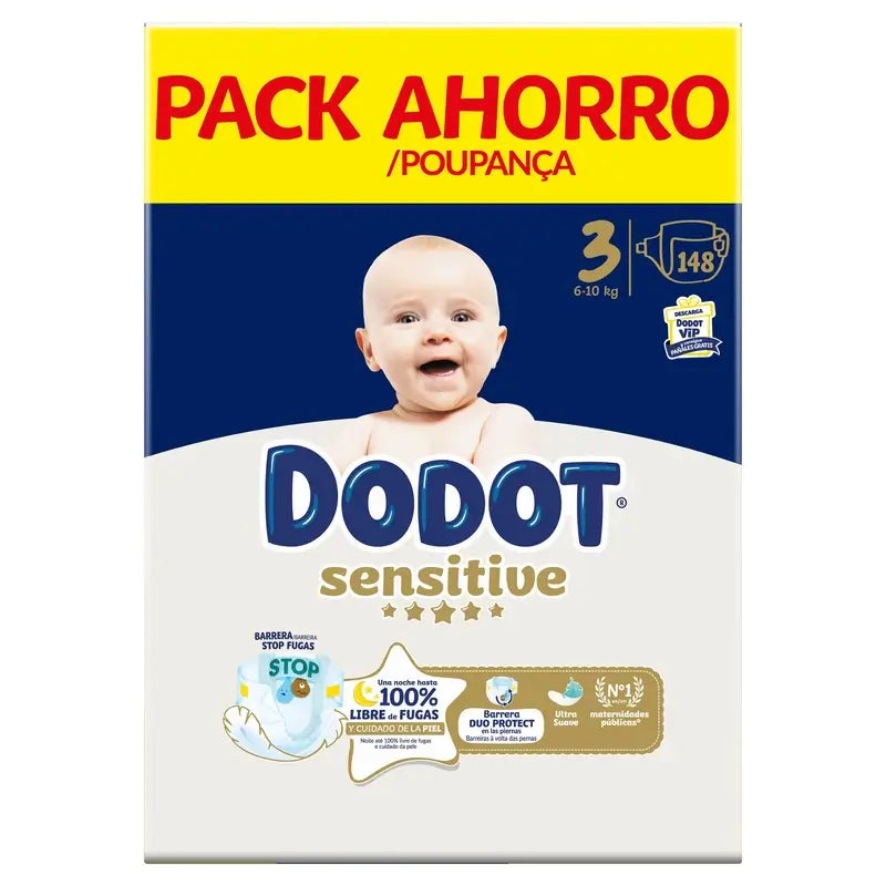 Dodot Sensitive Taille 3, Couches, 6Kg-10Kg , 148 pcs