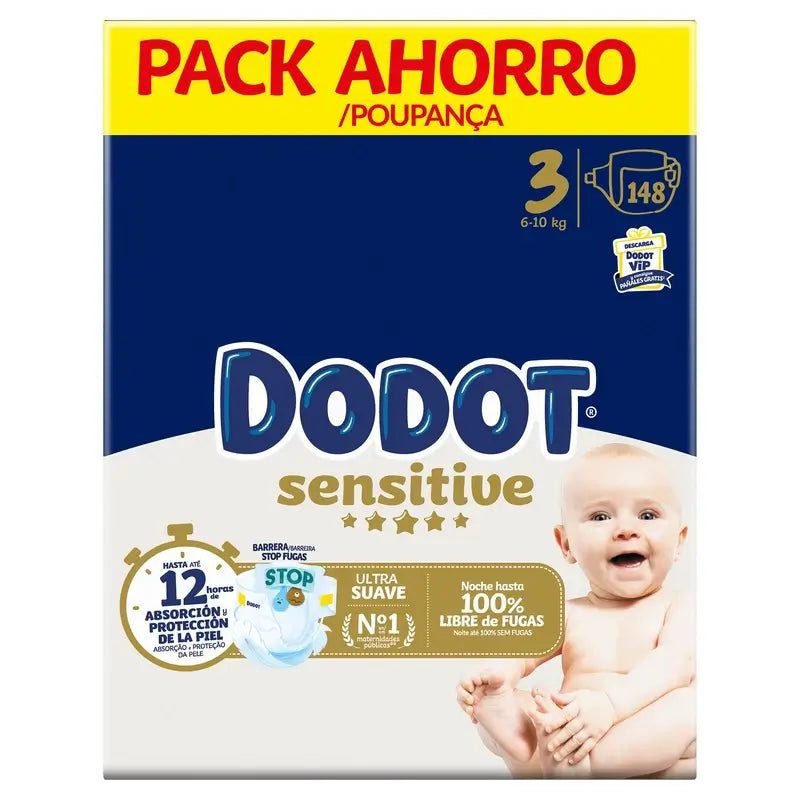 Dodot Sensitive Taille 3, Couches, 6Kg-10Kg , 148 pcs