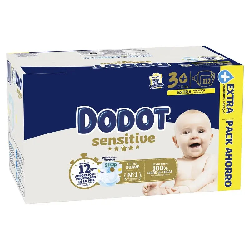 Dodot Sensitive Extra-Box Taille 3+, 112 couches