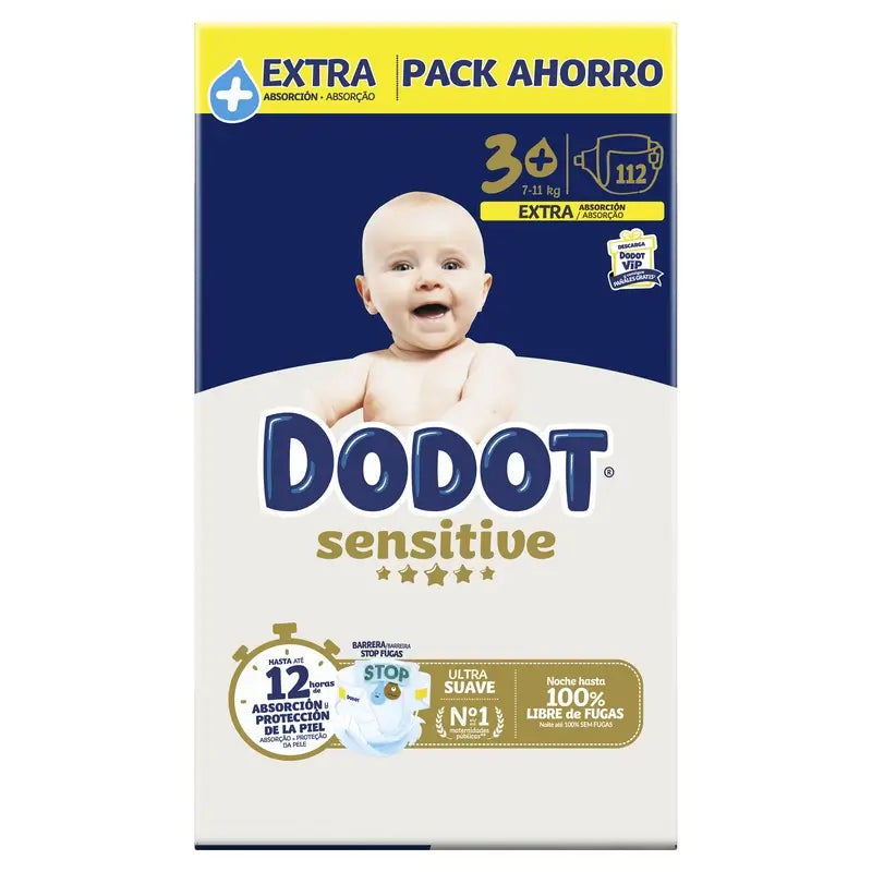 Dodot Sensitive Extra-Box Taille 3+, 112 couches