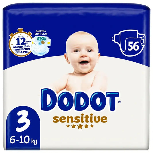 Dodot Sensitive Taille 3 (6-10 Kg), 56 couches