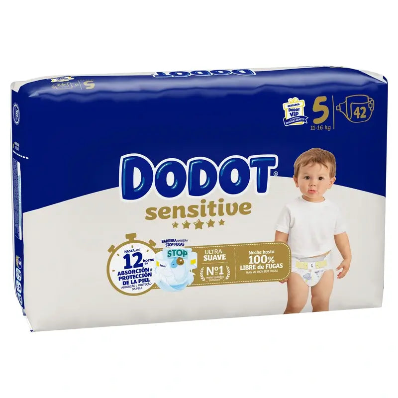 Dodot Sensitive Taille 5 (12-16 Kg), 42 couches