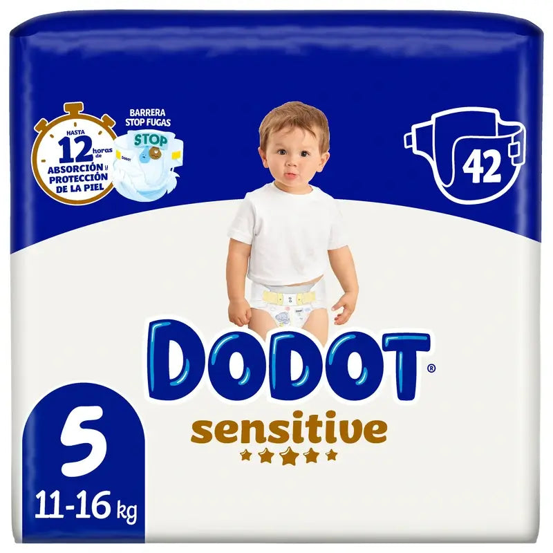 Dodot Sensitive Taille 5 (12-16 Kg), 42 couches