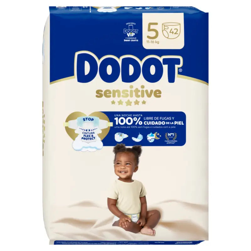 Dodot Sensitive Taille 5 (12-16 Kg), 42 couches