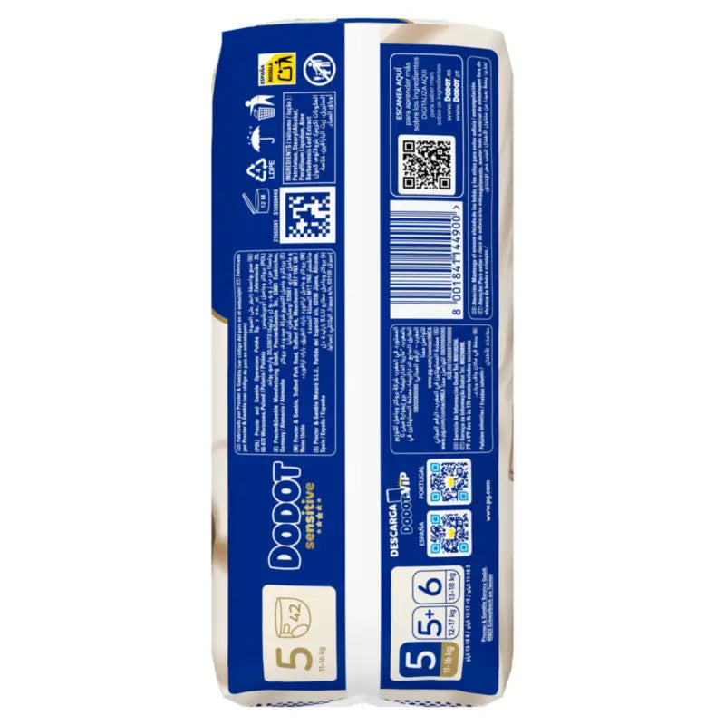 Dodot Sensitive Taille 5 (12-16 Kg), 42 couches