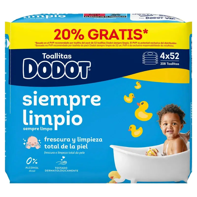 Dodot Dodot Lingettes rechargeables, 208 pcs.