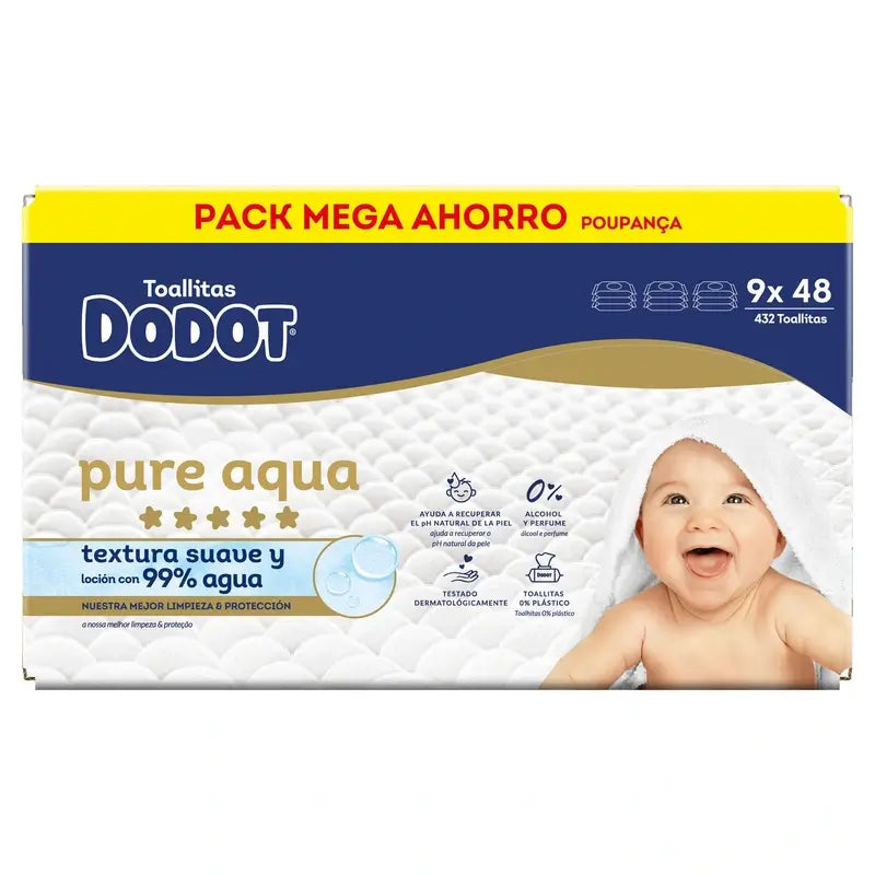 Dodot Pure Aqua Baby Wipes, 432 pièces