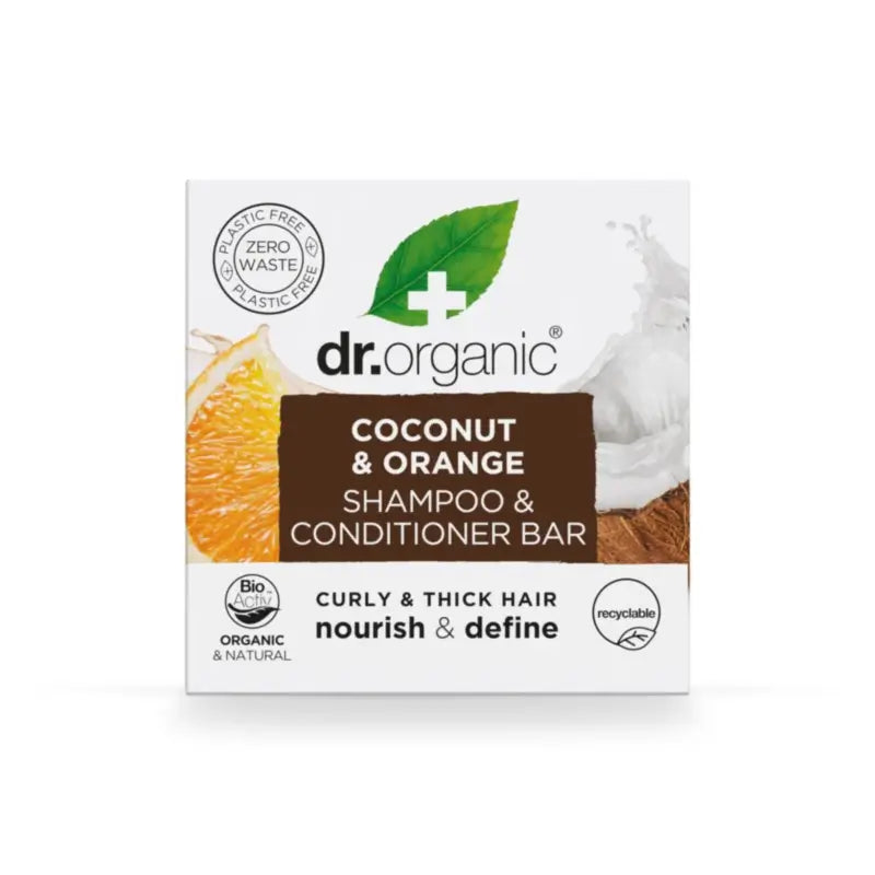 Dr.Organic Shampooing et après-shampooing solides à la noix de coco et à l'orange - Cheveux épais ou bouclés, 75 ml