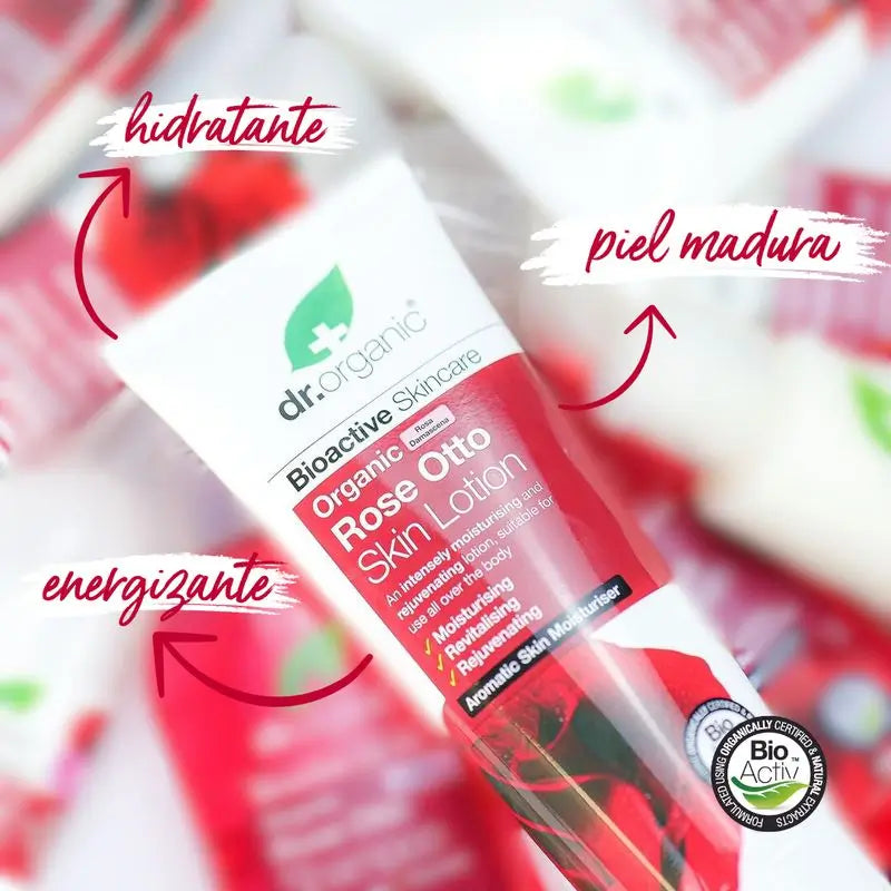 Lait corporel à la rose de Damas Dr. Organic 200Ml.