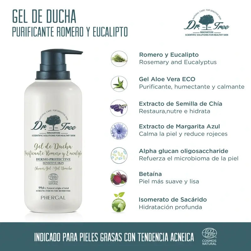 Tree Natural Gel Douche Purifiant au Romarin Peau Sensible 500Ml
