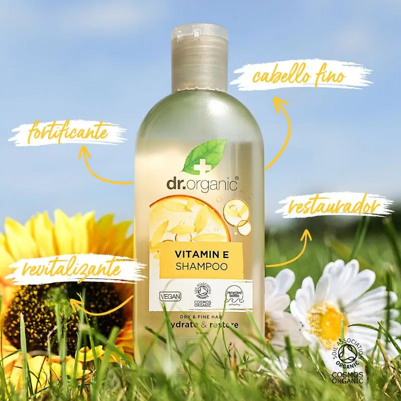 Shampooing Dr. Organic à la vitamine E pour cheveux fins, 265 ml