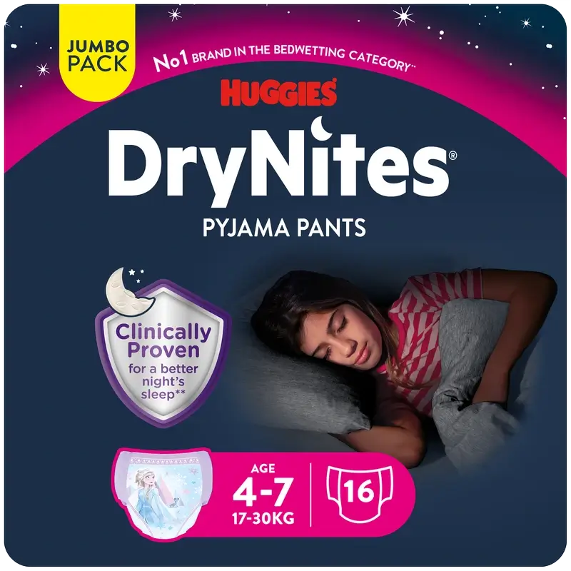 Drynites Taille 4-7 Couches de nuit pour filles, 16 pcs.