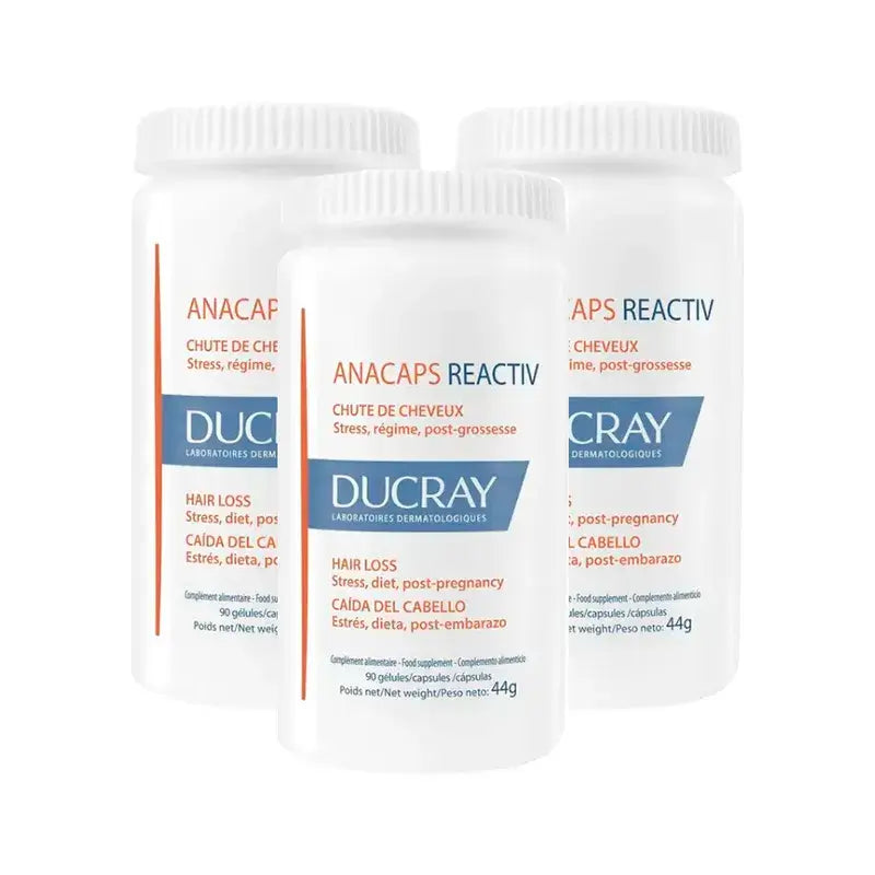 Ducray Complément alimentaire contre la chute des cheveux Anacaps Reactiv, Pack 3 x 90 comprimés